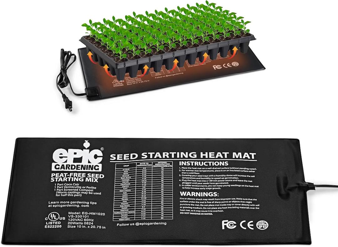 Epic Gardening Seedling Heat Mat for Plants  High-Performance 20W Heavy-Duty PVC Heating Mat for Seed Germination, Plant Growth, & Fermentation | Durable & Reliable Warmth for Indoor Gardening