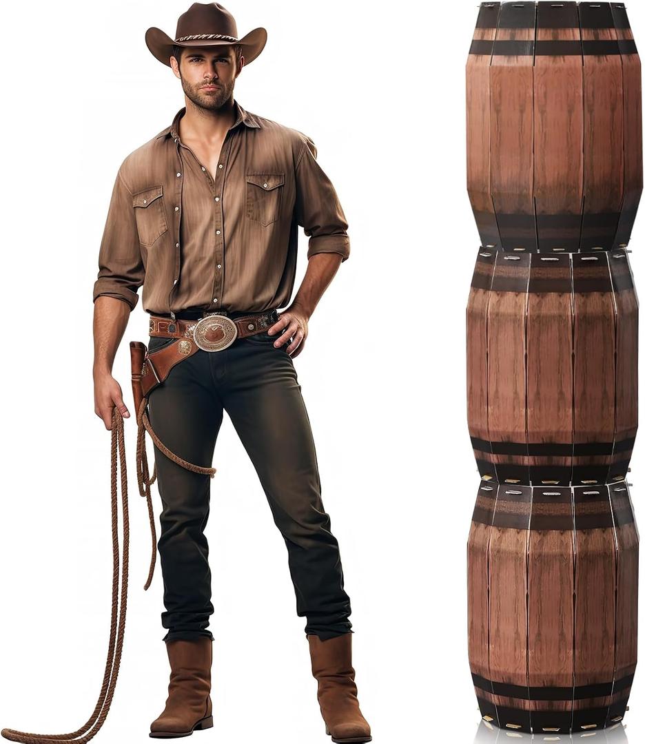 3 Pcs Western Cowboy Party Decoration Wine Barrel Large Cardboard West Whiskey Barrels Decoration for Western Pirate Birthday Farmhouse Party Photo Booth Props(23.62x14.96 Inches)