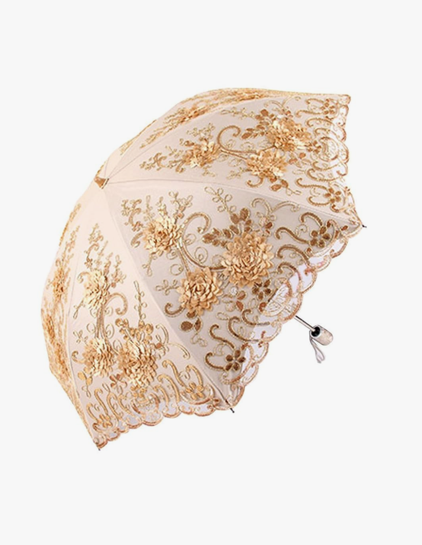 Honeystore Vintage Lace UV Sun Parasol Folding 3D Flower Embroidery Umbrella