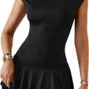 BEAGIMEG Women's Sexy Bodycon Off Shoulder Sleeveless Ruffles Club Party Mini Dress (Medium, Black)