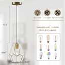 8.66 Inch Geometric Glass Pendant Light, 1-Light Caged Hanging Light, Gold | Open Bottom Design, Stable Metal Frame, Easy to Install & Maintain, for Kitchen Island, Hallway, Living Room, Dining Room