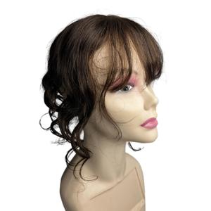 14inch Body Wave Human Hair Bangs Wavy Human Hair Toppers Clip In Hair Fringe Hairpieces Natural Brazilian Remy Hair Extensions (Dark Brown)