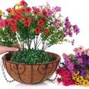 HyeFlora Artificial Fake Hanging Plants Flowers with Basket Outdoor Decor Faux Silk Dasiy Flower Arrangements in Pot Planter for Porch Home Indoor Patio Garden Yard Decoration