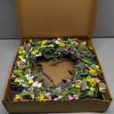 J'FLORU Spring Wreath 24 Inch Summer Wreaths for Front Door Artificial Flower Wreath with Daisy and Lavender for Indoor Outdoor and Easter Celebration