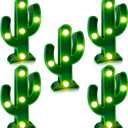 TURNMEON 5 Piece Cactus Decor LED Cactus Night Light, Fiesta Mexican Party Decor, Green Cute Table Lamps for Kid's Room, Bedroom Home Decor (4.72 x 2.76 Inch)