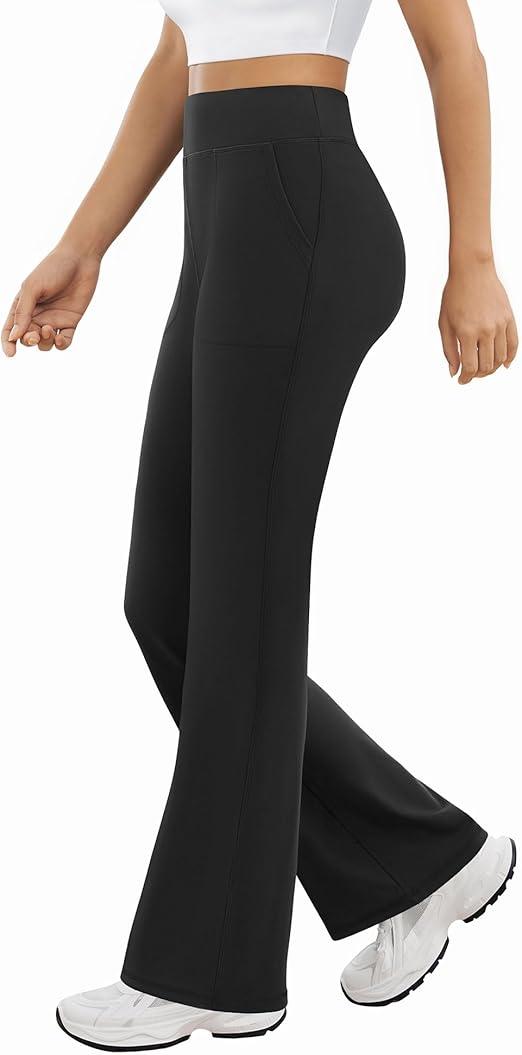 DLOODA Womens Yoga Pants High Waisted Flare Leggings with Pockets Bootcut Lounge Workout Bell Bottom Trousers Small