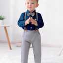 DISAUR Baby Boy Clothes Suits Toddler Dress Shirt With Bowtie Suspender Pants Outfit Sets Gentleman Wedding (Blue, Size 5-6T)