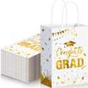 TaoBary 24 Pcs White Gold 2026 Graduation Gift Bags Congrats Grad Bags Party Favors with Handles Graduation Treat Paper Gifts for Grad Party Supplies, 8 x 6 x 3 Inches