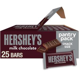 HERSHEY'S Milk Chocolate Snack Size, Candy Bars, 11.25 oz (25 Pieces) (EXP 09/30/26)