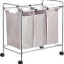 Amazon Basics 3-Bag Laundry Sorter with Removable Bags, Metal Frame, Washable, Locking Wheels, Gray, 30.7 Inches X 18.1 Inches X 33.9 Inches