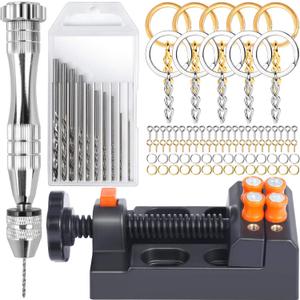 LEOBRO Hand Drill, Pin Vise with Drill Bits, Drill Press Vise, Keychain Making Kit, Jewelry Making Supplies, for Crafts