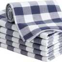 PiccoCasa 100% Cotton Terry Kitchen Towels Set of 6 Plaid Pattern (13 x 29 Inch) Soft Absorbent Drying Dish Towels for Kitchen Cooking - Blue, White