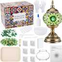 Baquler Turkish Mosaic Lamp Kit DIY Stained Glass Decorative Table Bedside Night Light Tabletop Bohemian Morrocan Lamp Crfat Kit for Living Room Decorations, Make Your Own (Green)