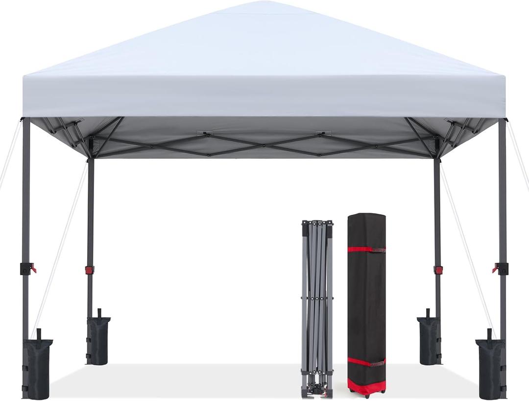 ABCCANOPY 10x10 Pop Up Canopy - Outdoor Patio Portable Canopy Tent Gazebo Heavy Duty for Backyard and Deck with 4 Sandbags and 8 Stakes (White)