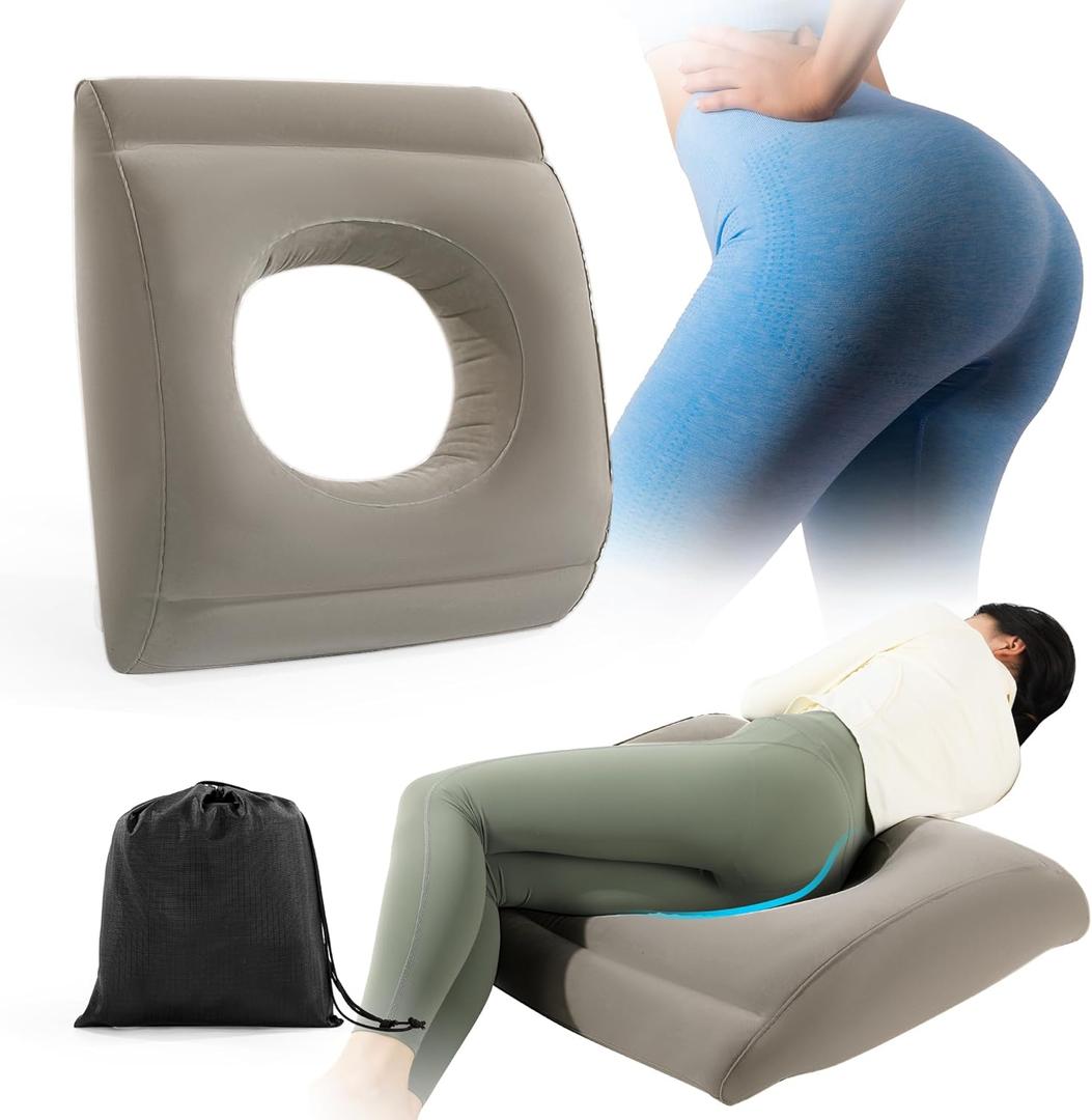 HOMBYS Inflatable BBL Pillow After Surgery for Sleeping,Brazilian Butt Lift Pillow Post Surgery Recovery with Manual Inflatable Bag,Portable BBL Chair with Hole,BBL Recovery Must Haves,Khaki,26x24 (Medium(26.4x24.8x5.9in))