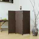 3 Panel Short Room Divider Screen - 3.95 ft Tall Double Sided Rattan Folding Privacy Screen, Dark Brown Freestanding Partition for Home Office