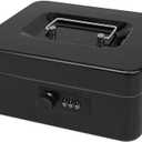 Secure Steel Cash Box with Combination Lock and Removable Tray  Metal Money Organizer for Home and Office Use (Black - 7.9" x6.3" x 3.3")