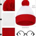 3 Pieces Men Halloween Costume Set, Adult Cosplay Costumes Red and White Striped Shirt with Hat and Nerd Glasses (L)