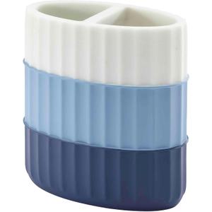 IZOD - Toothbrush Holder, Resin Countertop Bathroom Accessories, Dorm Room Essentials, Striped Bathroom Decor (Clubhouse Collection, Blue)