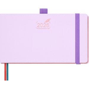 BEZEND Pocket Calendar 2026 Weekly and Monthly (6.5" x 3.75") Horizontal Planner with Vertical Hourly Timeslots, Bookmarks & Inner Pocket, Vegan Leather Hardcover - Lilac