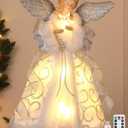 HMASYO Christmas Tree Topper Angel with Timer Lights, 12" Angel Tree Toppers with Silver Wings, Star Light, Remote Control and USB Power Xmas Treetop Decoration for Indoor Office Holiday Party