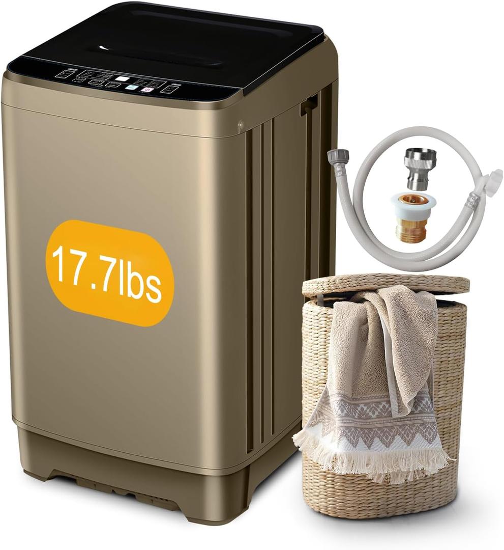 Portable Washing Machine 17.7lbs Full-Automatic Compact Washing Machine for Apartment, 10 Wash Program Small Washer for Dorm, Portable Washer for RV, Home, Gold
