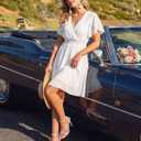 Womens Summer Ruffle Short Sleeve Dress V Neck Flowy Chiffon Layers Boho Dresses (White, XXL)