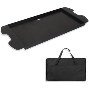 BMMXBI 7034 Griddle for Weber Traveler Grill 9010001 9020001 9030001 Cast Iron Griddle Insert Replacement Parts for Weber Traveler Gas Grill Flat Top Griddle Accessories 9013001 9011701 with Carry Bag