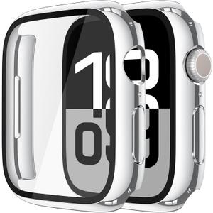 Misxi 2 Pack Tempered Glass Case Compatible for Apple Watch Series 11 (2025) Series 10 42mm, Hard PC Screen Protector Overall Protection Scratch-Resistant Cover for iWatch, 1 Silver + 1 Transparent