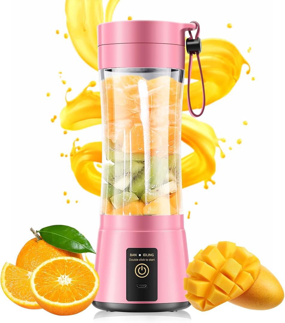 Portable Blender for Smoothies & Shakes - Cordless Personal Size Mini Blender with BAP Free Juice Cup, USB Rechargeable Suit for Sports/Picnic (Pink)