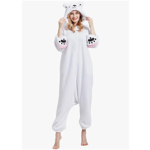 DarkCom Polar Bear Onesie Halloween Costume One Piece Unisex Adult Pajamas Women Men Sleepwear Christmas Pajamas Size M