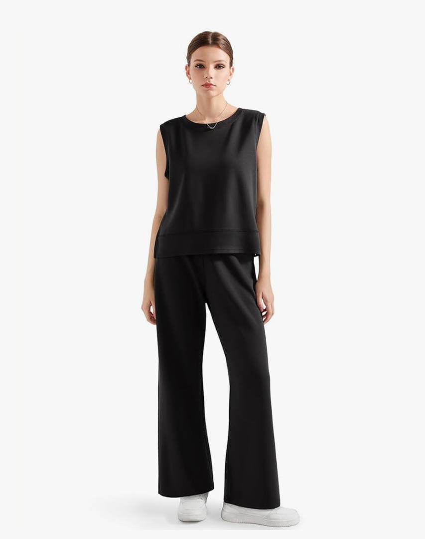 SUUKSESS Women 2 Piece Lounge Matching Sets Wide Leg Sweatpants Sleeveless Tops S