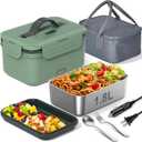 Electric Heated Lunch Box for Car Truck Home 1.8L 100W Portable Food Warmer with 12V/24V/110V/220V Hot Meal for Work Travel Jobsite Camping Christmas Gifts White Elephant Gifts for Adults/Men/Woman (Green)