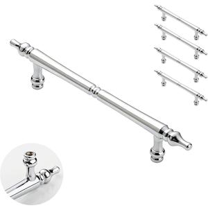 2 x 5 Pack 5 Inch Hole Center Polished Chrome Cabinet Pulls, Solid Zinc Alloy Drawer Handles 185mm Total Length Modern Furniture Hardware for Bathroom Kitchen Wardrobe,Include Mounting Screws