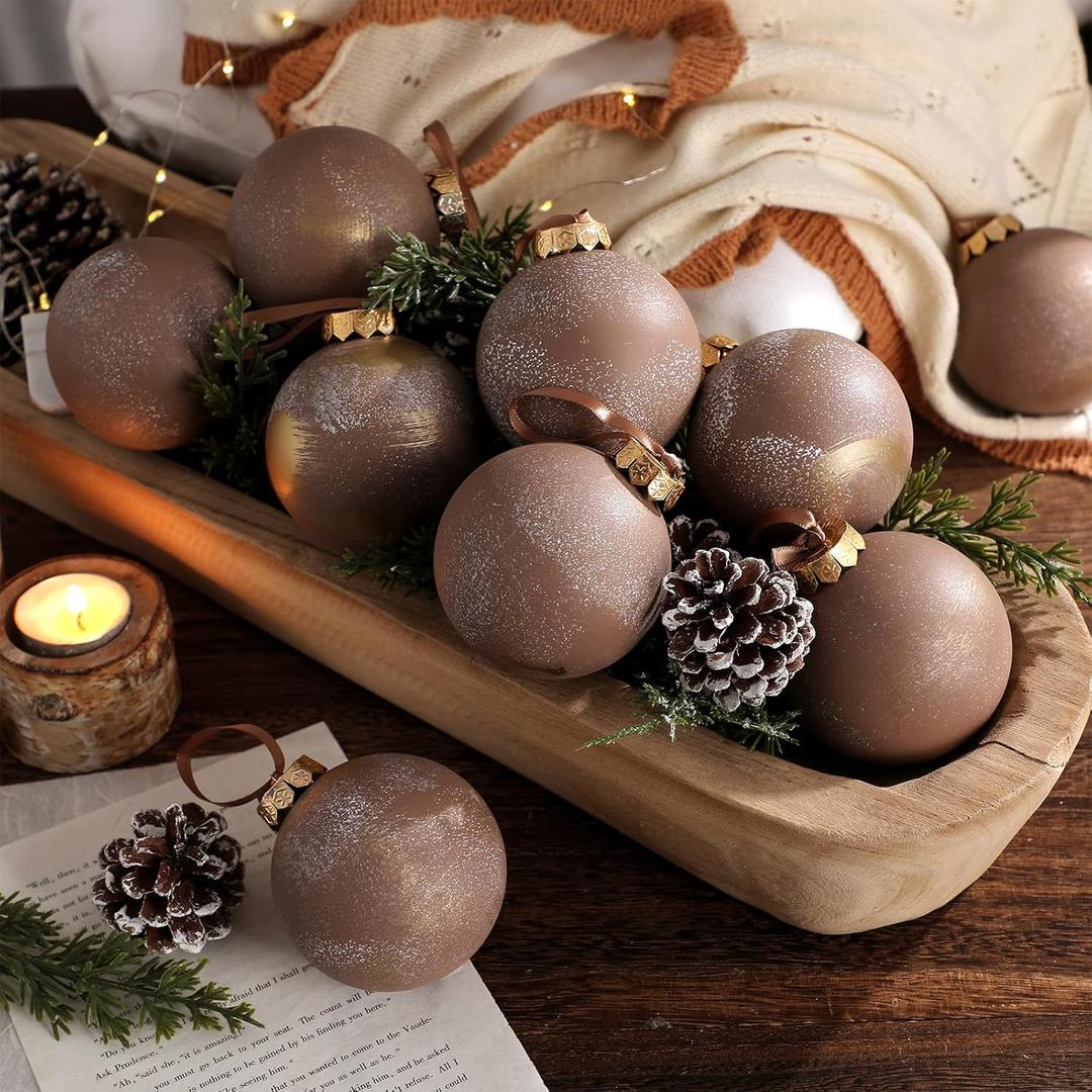 Yunlly 12 Pcs Neutral Textured Christmas Ball Ornaments Rustic Earth Toned Xmas Ornaments Antique Farmhouse Modern Christmas Decor for Tree Home Decor(Copper Brown,3.2 Inch,Textured)