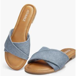 ATHMILE Sandals for Women 2026 Dressy Summer Flat Comfortable Fashion Beach Cute Ladies Slides Leather Casual Dress Women's Sandals Size 10
