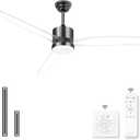 OKELI Clear Ceiling Fan with Light, 52 Inch Black Transparent Ceiling Fans with Light and Remote 3 Reversible Blade LED Ceiling Fan and Light Combo for Living Room, Bedroom, Patio