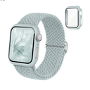 Braided Stretchy Band Compatible for Apple Watch Band and Case, Nylon Elastic Solo Loop and Protective Cover with Screen Protector for iWatch Series 10 9 8 7 SE 6 5 4 3, Size: 8"