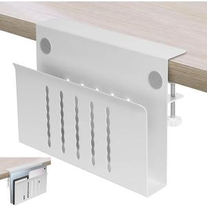 Desk Side Storage, Under Desk Storage, No Drill Steel Hanging Desk Organizer, Laptop Holder, Table Hanging Storages Holder for Office & Home (White)