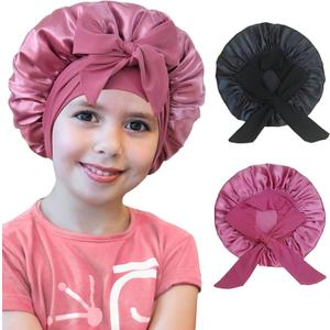 2 PCS Kids Bonnets for Girls, Silk Bonnet for Kids, Satin Bonnet for Sleeping, Baby Toddler Tie Bonnet Sleep Cap