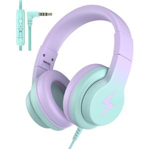 Kids Headphones, Wired Headphones for Kids Over Ear with Microphone, 85/94dB Volume Limiter Headphone for Girls Boys, Foldable Headphone for Learning & Entertainment,Gradient Purple