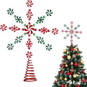 Hiboom Christmas Candy Cane Peppermint Tree Topper Candy Snowflake Tree Topper Plastic Lollipop Xmas Decorations Ornaments for Xmas Themed Party Supplies Table Home Shelf Indoor Outdoor Decor Gifts
