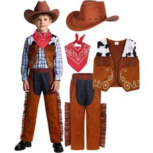 Sicypoty Kids Cowboy Costume for Boys Rodeo Cowboy Set Halloween Birthday Party Dress Up Cosplay Brown