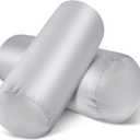 2 Packs Round Neck Pillow Case Covers, 16x5.9inch Cervical Neck Roll Pillow Cover Soft Round Pillow Covers with Zipper Bolster Pillowcases Silk Pillow Case Covers for Hair & Skin(Only Case)