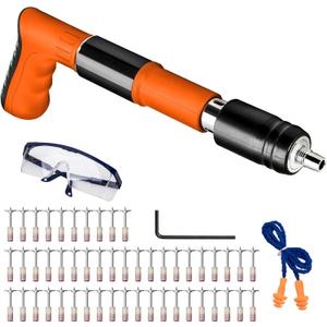 Concrete Nail Gun Kits with 50 Pcs Nails Manual Wall Fastening Tool Concrete Steel Nail Gun 4 Gears Power Adjustable Wall Nail Shooting Machine (Orange)