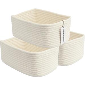 XUANGUO Small Woven Storage Baskets 12X8X5 Decorative Rope Bins for Organizing Shelves, Closets, and Toys, Empty Gift Baskets, Cute Organizer Basket for Home and Office (white, regular)