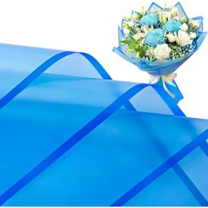 Jutieuo 20 Sheets Blue Flower Wrapping Paper, Waterproof Translucent Korean Floral Paper for Flower Bouquet Wraps Gift Packaging Florist Supplies (22.8 x 22.8 inch)