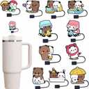 11PCS Couple Bear Straw Cover Caps for Tumblers,PVC Silicone 10mm Dringing Straws Toppers Protector Dust-Proof Reusable Bulk, BPA Free, Eco-Friendly fit for Party Gifts