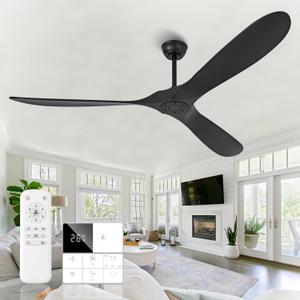 72 Inch Solid Wood Ceiling Fans Without Lights,Propeller Outdoor Ceiling Fans Without Lights with Wall Switch and Remote,Quiet DC Motor,3 Blades Ceiling Fan for Patios,Large Ceiling Fan (Black)