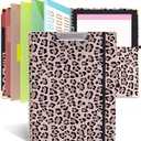 Clipboard Folio with Storage 8.5 X 11 Padfolio Notebook, Clipboards with Notepad Spiral with 10 Pockets and 5 Folders Nursing Teacher School Essentials (Cheetah Spots)